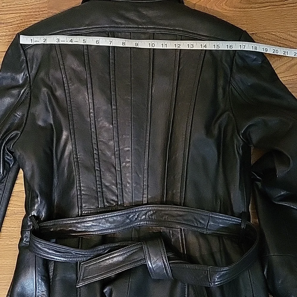 ROSLEEN Mid Length Soft Leather Jacket Belted Buttons - Picture 13 of 15
